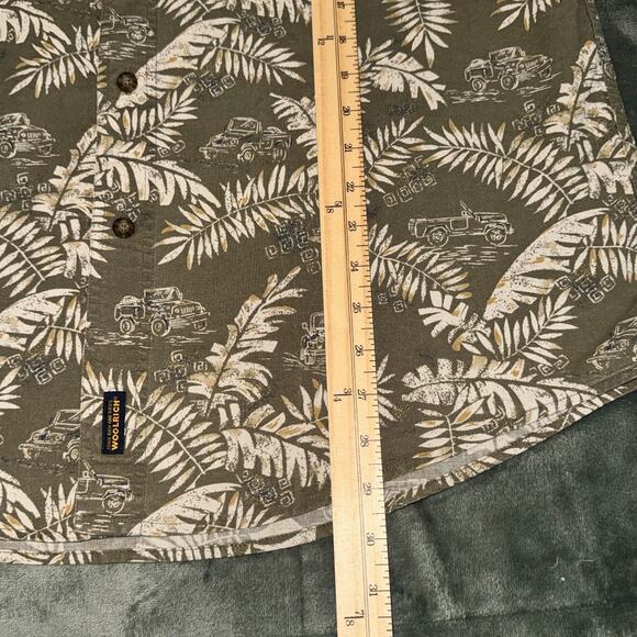 Woolrich John Rich & Bros Hawaiian Shirt Men's Large Green Leaf Fieldstone Jeep - Picture 6 of 6